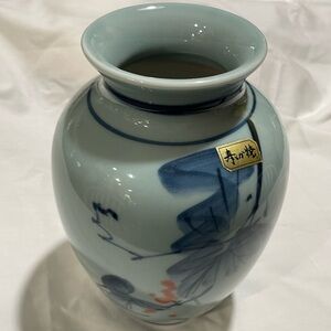 Japanese Suzukayaki blue/turquoise vase with orange accents